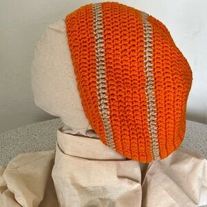Orange and Tan Crochet Beanie Tam